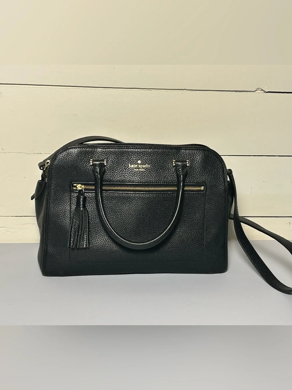 Kate Spade Chester Street Black Pebbled Leather Satchel with Tassel Zip